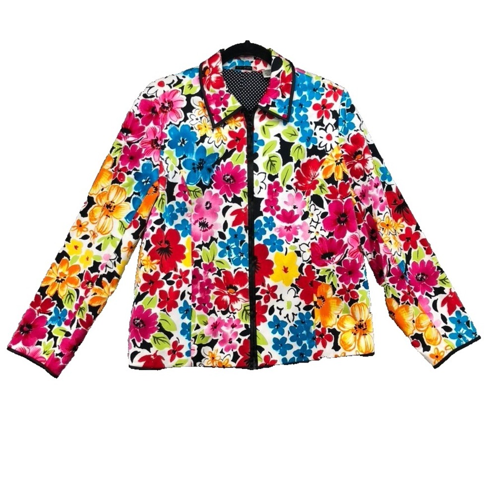 Laura Ashley Jacket Womens Medium Reversible Floral Polka Dot Bright Artsy